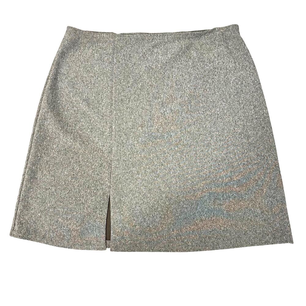 VTG Y2K Academia Gray A-Line Knit Mini Skirt Front Slit Minimalist 90s preppy, M